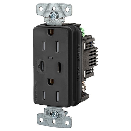 USBReceptacle, 15A, 1/2hp, Blk, Thrmplstc MPN:USB15CPDBK