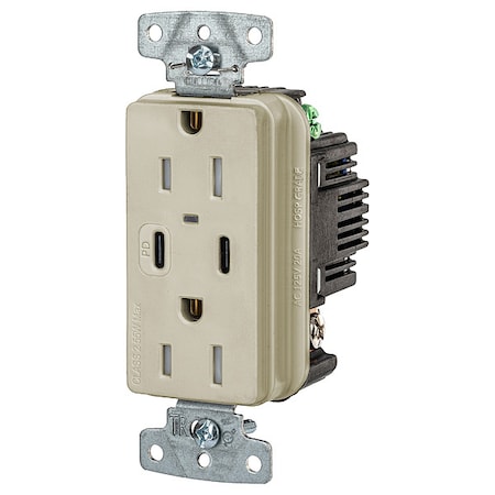 USBReceptacle, 15A, 1/2hp, Ivory, Thrmplstc MPN:USB15CPDI