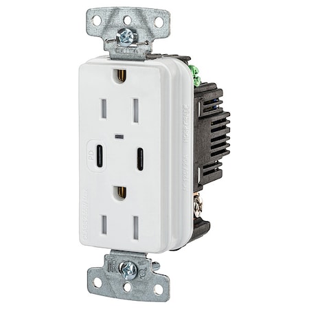 USBReceptacle, 15A, 1/2hp, Wht, Thrmplstc MPN:USB15CPDW