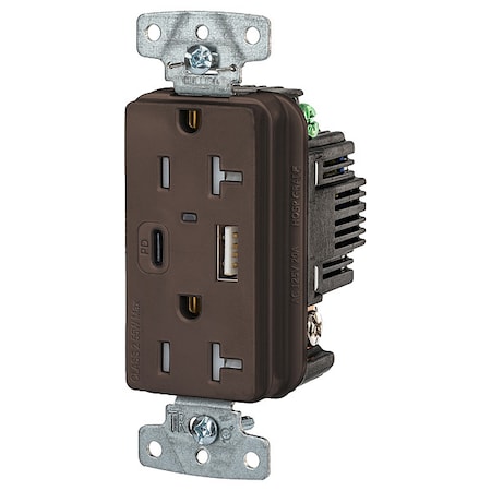 USBReceptacle, 20A, 1hp, Brn, Thrmplstc MPN:USB20ACPD