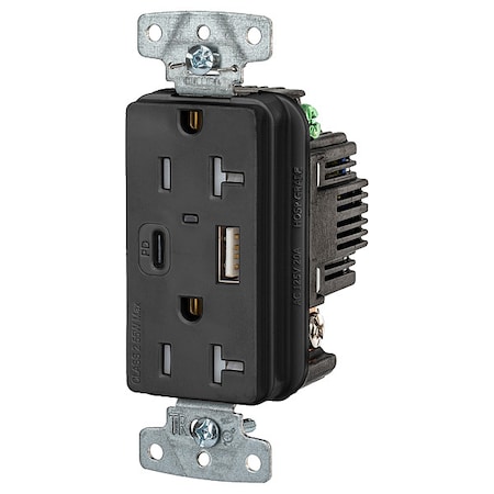 USBReceptacle, 20A, 1hp, Blk, Thrmplstc MPN:USB20ACPDBK