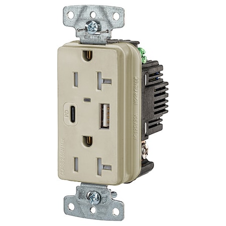 USBReceptacle, 20A, 1hp, Ivory, Thrmplstc MPN:USB20ACPDI
