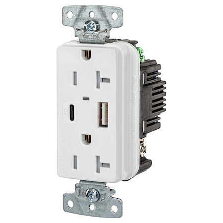 USBReceptacle, 20A, 1hp, Wht, Thrmplstc MPN:USB20ACPDW