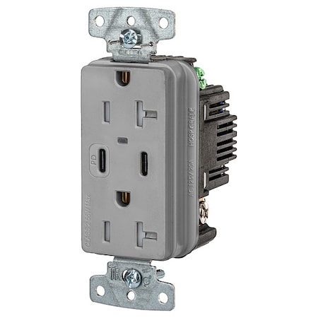 USBReceptacle, 20A, 1hp, Gray, Thermoplastic MPN:USB20CPDGY