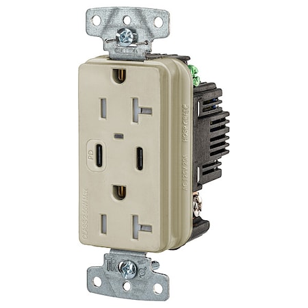 USBReceptacle, 20A, 1hp, Ivory, Thrmplstc MPN:USB20CPDI