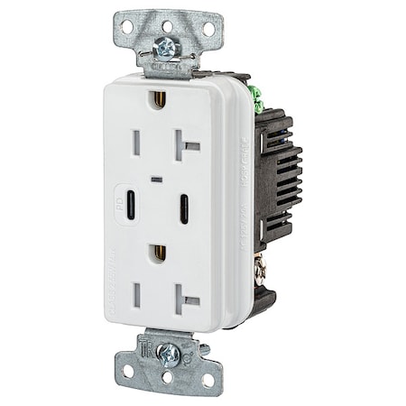 USBReceptacle, 20A, 1hp, Wht, Thrmplstc MPN:USB20CPDW