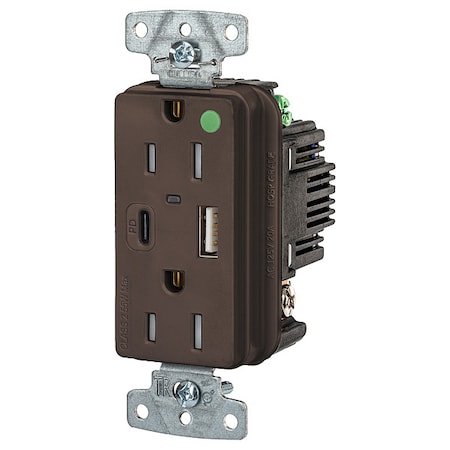 USBReceptacle, 15A, 1/2hp, Brn, Thrmplstc MPN:USB8200ACPD