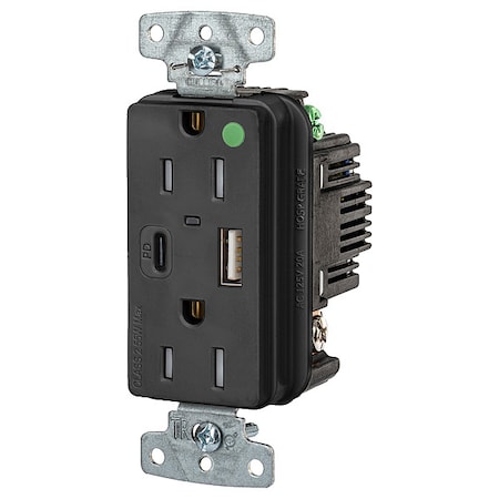 USBReceptacle, 15A, 1/2hp, Blk, Thrmplstc MPN:USB8200ACPDBK