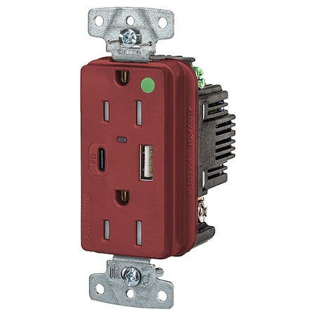 USBReceptacle, 15A, 1/2hp, Rd, Thrmplstc MPN:USB8200ACPDR