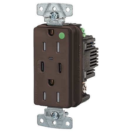 USBReceptacle, 15A, 1/2hp, Brn, Thrmplstc MPN:USB8200CPD