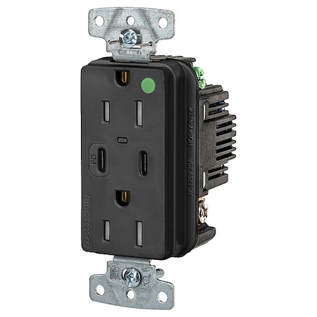 USBReceptacle, 15A, 1/2hp, Blk, Thrmplstc MPN:USB8200CPDBK