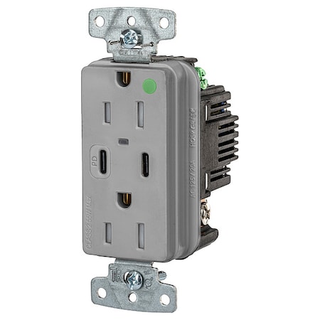 USBReceptacle, 15A, 1/2hp, Gry, Thrmplstc MPN:USB8200CPDGY
