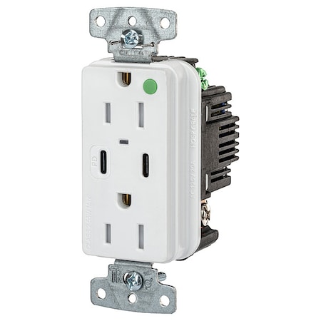 USBReceptacle, 15A, 1/2hp, Wht, Thrmplstc MPN:USB8200CPDW