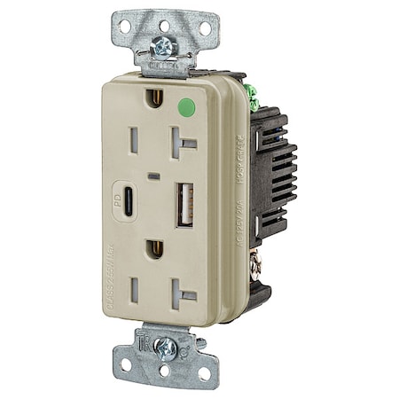 USBReceptacle, 20A, 1hp, Ivory, Thrmplstc MPN:USB8300ACPDI