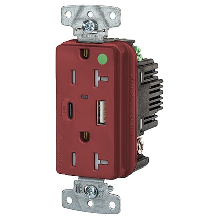 USBReceptacle, 20A, 1hp, Red, Thermoplastic MPN:USB8300ACPDR