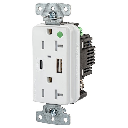 USBReceptacle, 20A, 1hp, Wht, Thrmplstc MPN:USB8300ACPDW