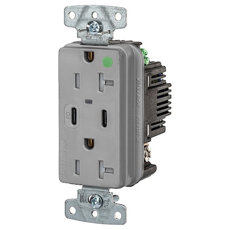 USBReceptacle, 20A, 1hp, Gray, Thermoplastic MPN:USB8300CPDGY