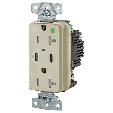 USBReceptacle, 20A, 1hp, Ivory, Thrmplstc MPN:USB8300CPDI