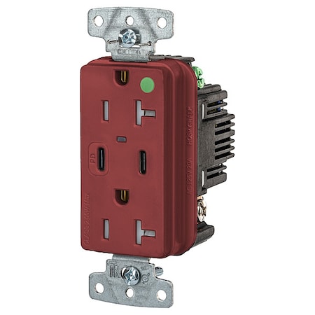 USBReceptacle, 20A, 1hp, Red, Thermoplastic MPN:USB8300CPDR