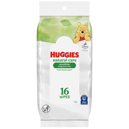 Baby Wipes, Natural Care, 7.7 in x 6.6 in Wipe, 16 Wipes/Pack, Soft Pack, 16 PK MPN:40706