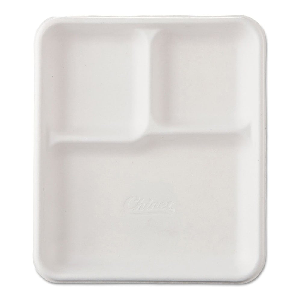 Chinet VAGRANT 3-Compartment, Disposable Paper Plates, School trays for Dinner Lunch Buffet, White, 9 1/2 x 8 1/4in MPN:22023