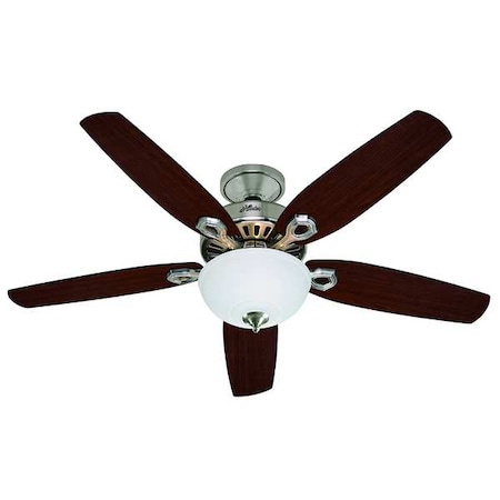 Decorative Ceiling Fan, 52 in Blade Dia, 5 Blades, 3 Speeds, 120V AC, Brushed Nickel MPN:53090