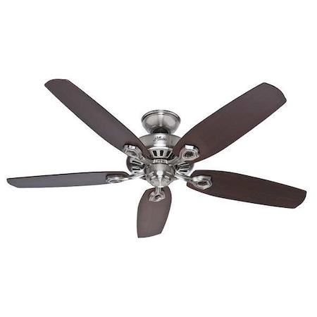 Decorative Ceiling Fan, 52 in Blade Dia, 5 Blades, 3 Speeds, 120V AC, Brushed Nickel MPN:53241