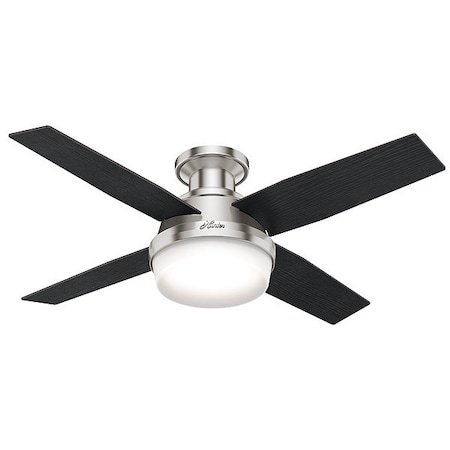 Decorative Ceiling Fan, Low Pro, 44 in Blade Dia, 3 Blades, 3 Speeds, 120, Brushed Nickel MPN:59243