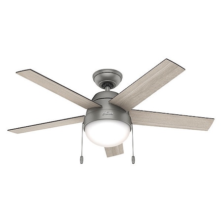 Decorative Ceiling Fan, 46 in Blade Dia, 5 Blades, 3 Speeds, 120V AC, Matte Silver MPN:59267