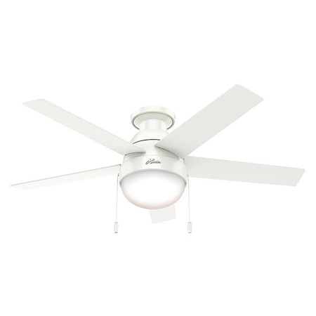 Decorative Ceiling Fan, Low Pro, 46 in Blade Dia, 5 Blades, 3 Speeds, 120, Fresh White MPN:59269