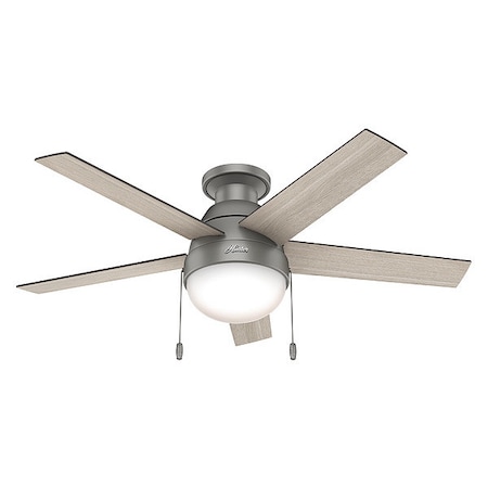 Decorative Ceiling Fan, 46 in Blade Dia, 5 Blades, Variable Speeds, 120V AC, Matte Silver MPN:59270