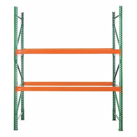Pallet Rack Starter Unit, Teardrop, Roll Formed Style, 10 ft H, 102 in W, 36 in D, Green/Orange MPN:183612043096S
