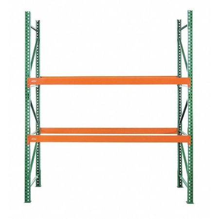 Pallet Rack Starter Unit, Teardrop, Roll Formed Style, 10 ft H, 102 in W, 48 in D, Green/Orange MPN:184812043096S