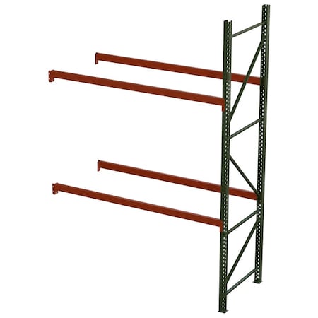 Pallet Rack Add-On Unit, Teardrop, Roll Formed Style, 16 ft H, 99 in W, 42 in D, Green/Orange MPN:244219239096A