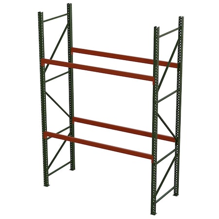 Pallet Rack Starter Unit, Teardrop, Roll Formed Style, 16 ft H, 102 in W, 42 in D, Green/Orange MPN:244219239096S