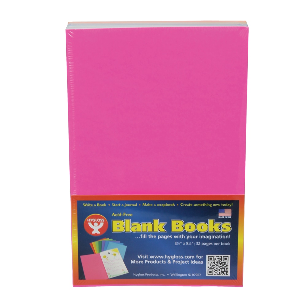 Hygloss Mighty Brights Paperback Blank Books, 5in x 8in, 32 Pages (16 Sheets), Assorted Colors, Pack Of 10, Case of 2 MPN:HYG77705-2