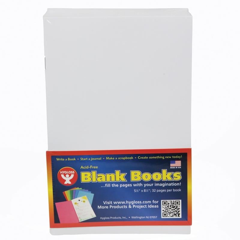 Hygloss Mighty Brights Paperback Blank Books, 5in x 8in, 32 Pages (16 Sheets), White, Pack Of 20 MPN:HYG77721