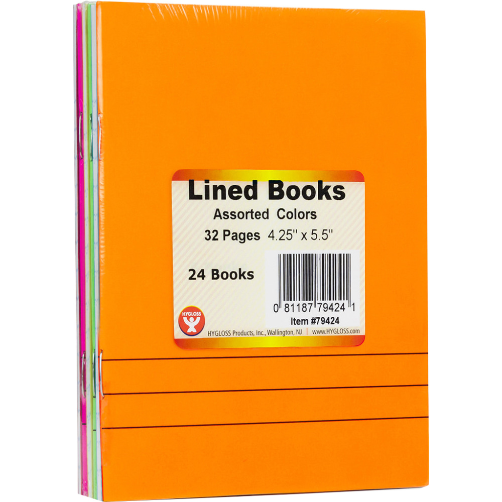 Hygloss Bright Colors Lined Blank Books, 4-1/4in x 5-1/2in, 16 Sheets/32 Pages, Assorted, Pack Of 24 MPN:HYG79424