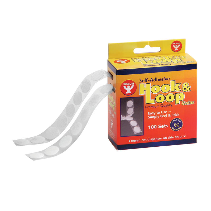 Hygloss Hook-And-Loop Coins, 5/8in Diameter, White, 100 Coins Per Pack, Set Of 2 Packs MPN:HYG45210-2