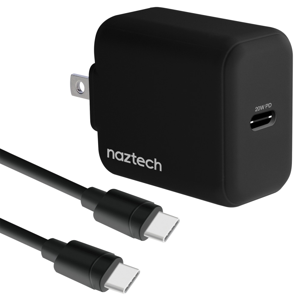 Naztech 20-Watt Power Delivery USB-C Wall Charger And USB-C To USB-C Cable, 4ft, Black MPN:15397