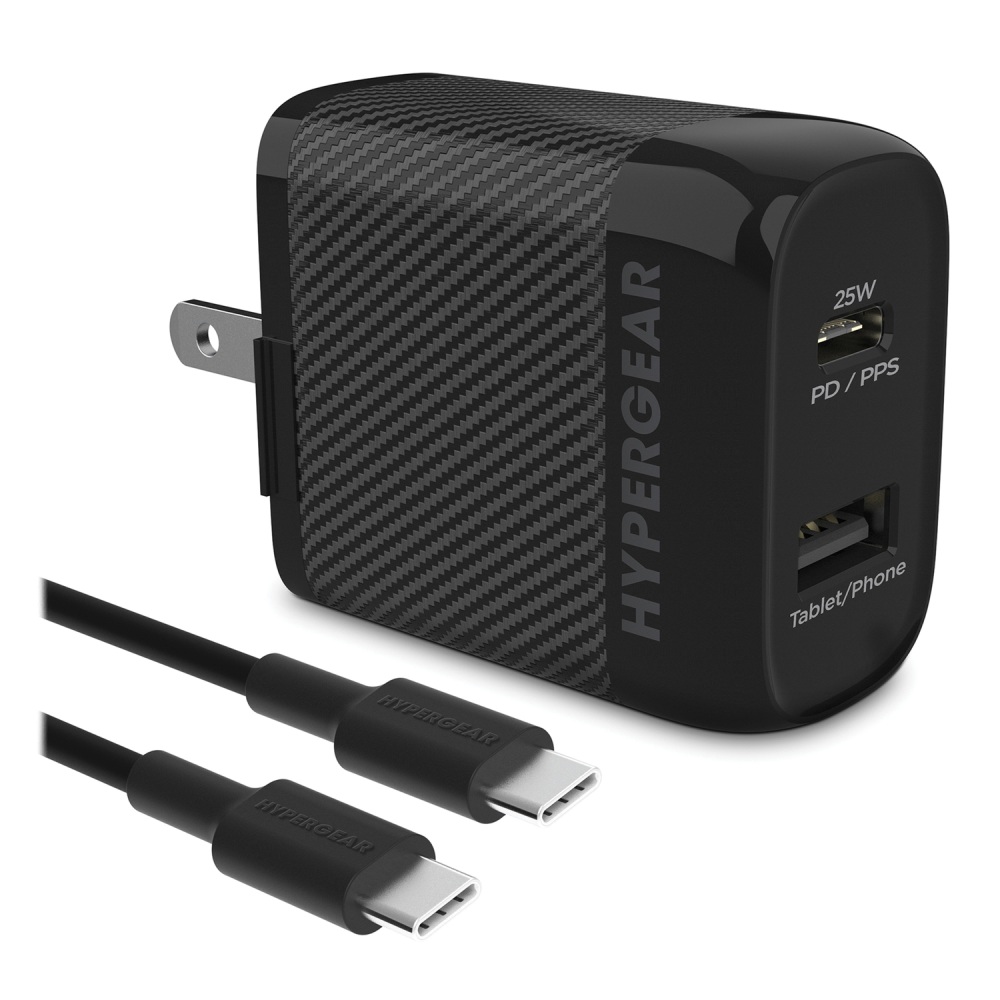 HyperGear SpeedBoost 25W PD Dual-Output USB-C Wall Charger Kit For Android, Black, HPL15626 MPN:15626