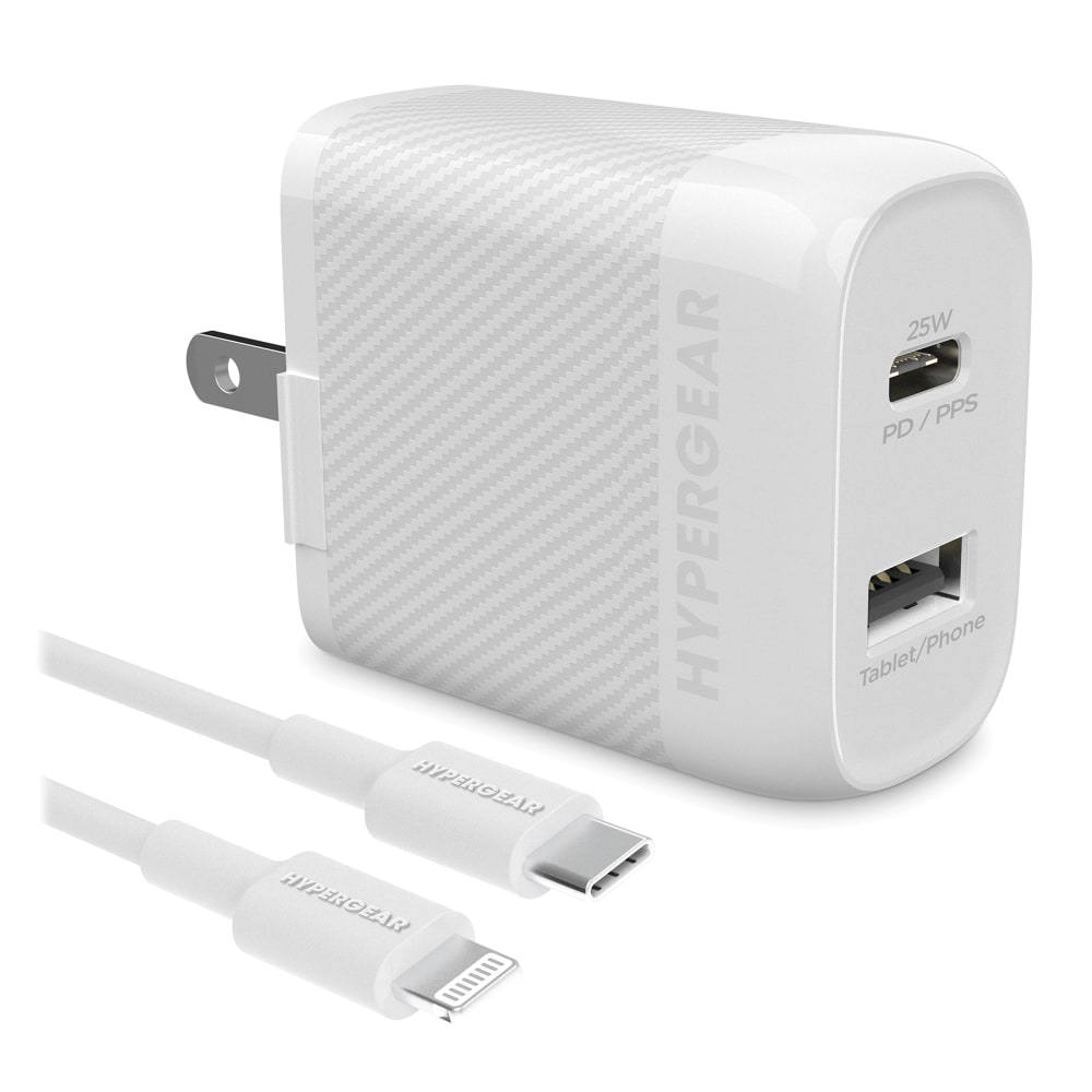 HyperGear SpeedBoost 25W PD Dual-Output Lightning Wall Charger Kit For iPhone/iPad/iPod, White, HPL15627 MPN:15627