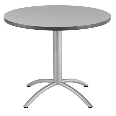 CafeWorks Cafe/Breakroom Table, Gray Laminated Melamine Top, Silver Steel Frame, 36 in Dia x 30 in H MPN:65621