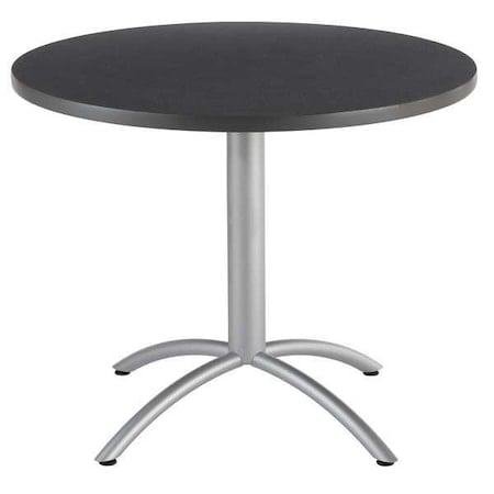 CafeWorks Cafe/Breakroom Table, Graphite Granite Top, Silver Frame, 36 in Dia x 30 in H MPN:65628
