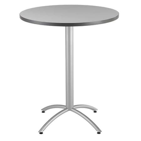 CafeWorks Cafe/Breakroom Table, Gray Laminated Melamine Top, Silver Steel Frame, 36 in Dia x 42 in H MPN:65667