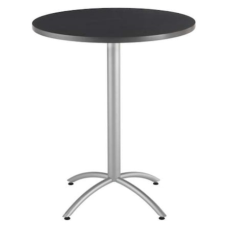 CafeWorks Cafe/Breakroom Table, Graphite Granite Top, Silver Frame, 36 in Dia x 42 in H MPN:65668