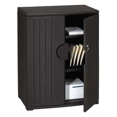 Rough n Ready Storage Cabinet, Black, HDPE, 2 Shelves, 36 in W x 22 in D x 46 in H MPN:92561