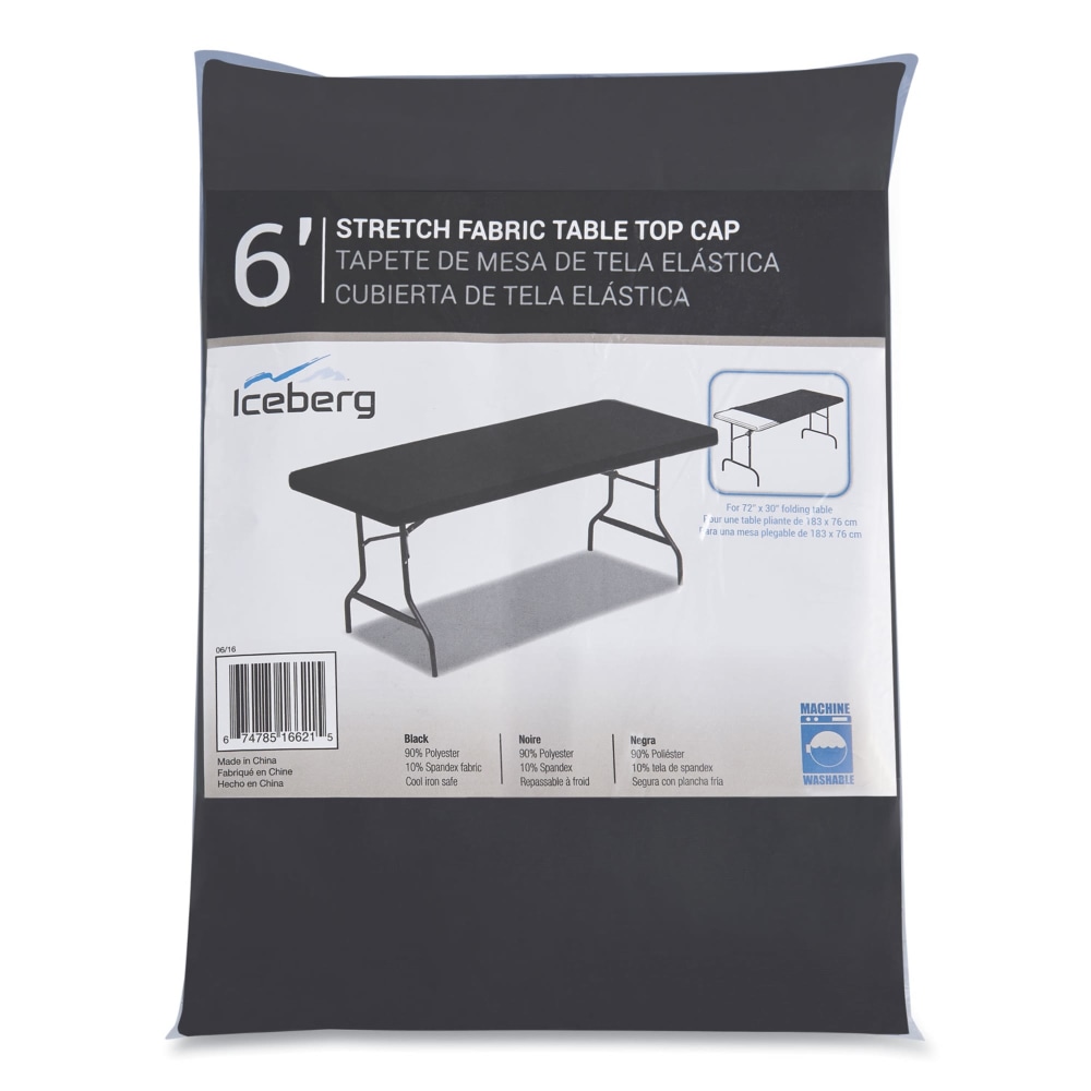 Iceberg iGear Fabric Table Top Cap Tablecloth, Rectangle, 30in x 72in, Black MPN:16621
