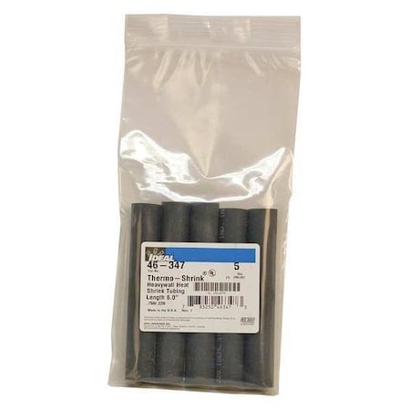 Adhesive Lined Heat Shrink Tube, Heavy Wall, 3:1 I.D. Shrink Ratio, 0.75 in I.D. Before Shrinking, Black, 5 PK MPN:46-347