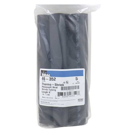 Adhesive Lined Heat Shrink Tube, Heavy Wall, 3:1 I.D. Shrink Ratio, 1.1 in I.D. Before Shrinking, 5 PK MPN:46-352
